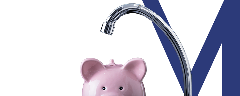 piggy bank with faucet dripping water inside